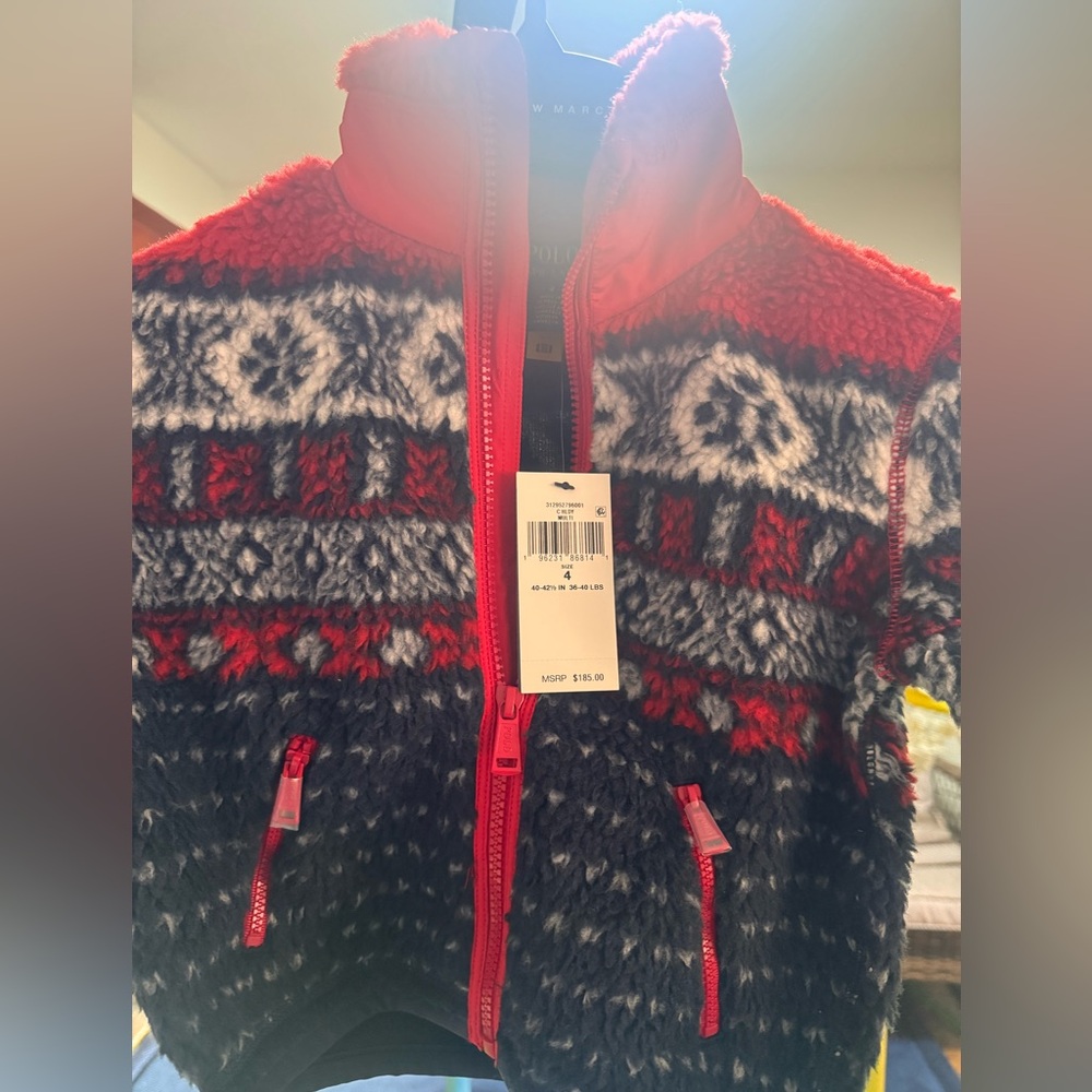 Polo by Ralph Lauren Kids Red and Black Knit Pattern Jacket - Picture 2 of 4